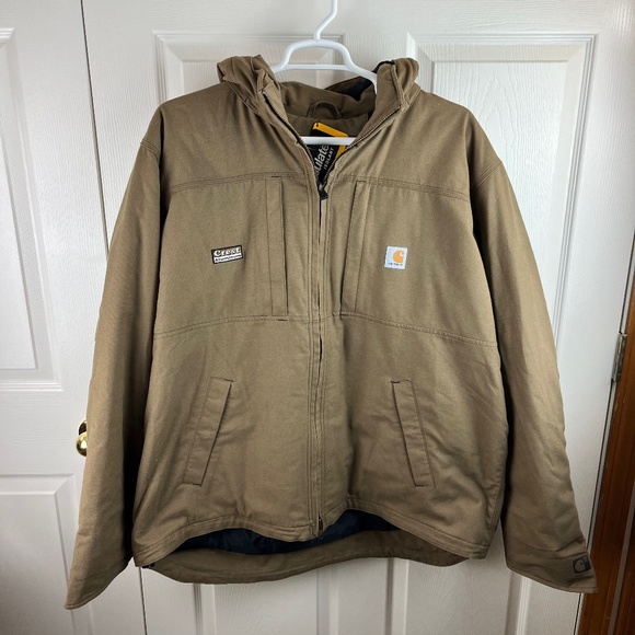 Men's Carhartt Cryder Full Swing Full Zip Jacket Hooded Tan Size 2XL Tall - Picture 1 of 5